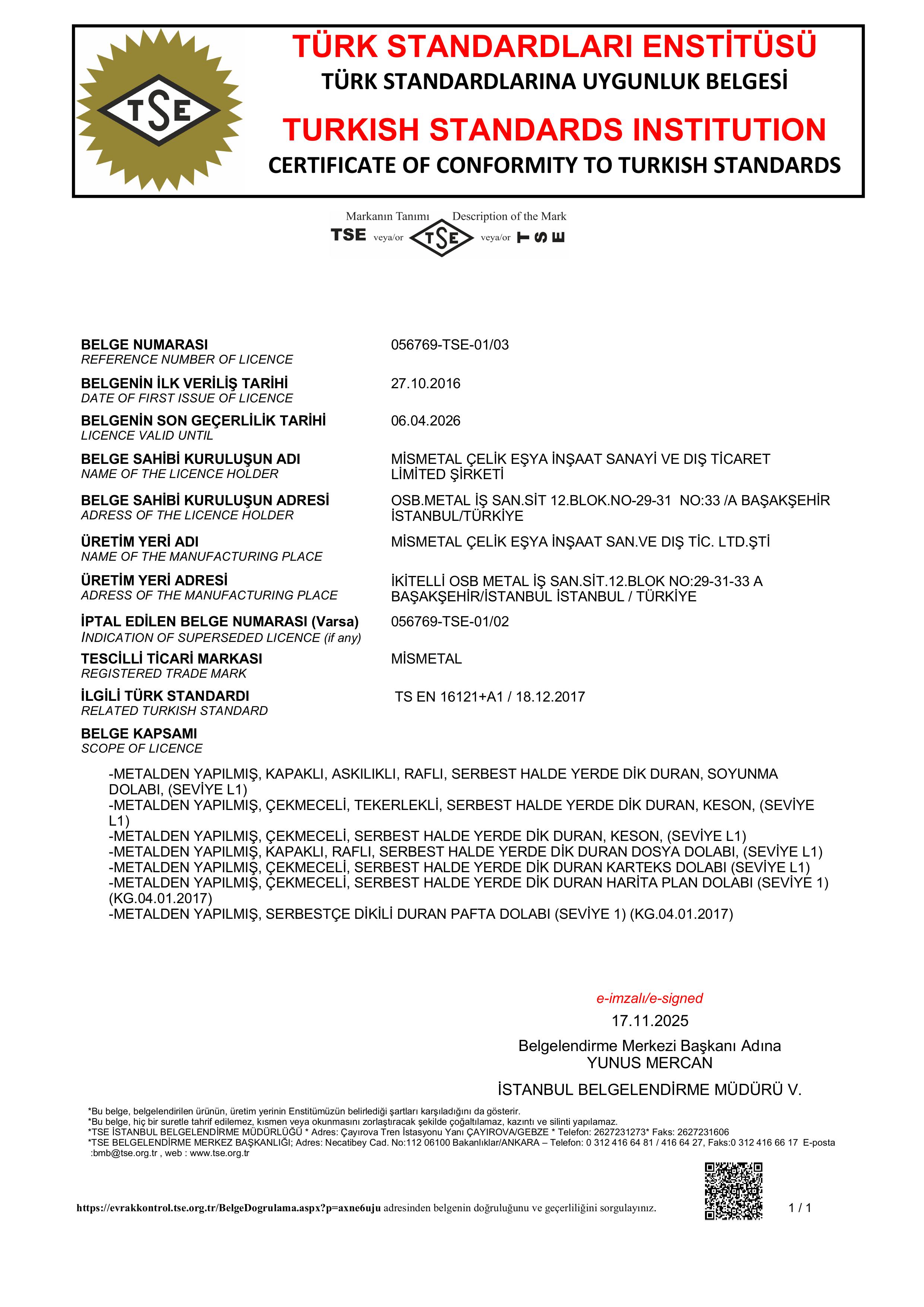 MİSMETAL TSE TS 16121