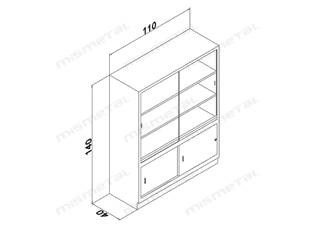 140’lık Camlı Kütüphane Dolabı teknik