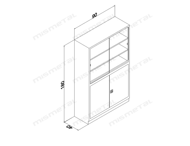 180’lik Camlı Kütüphane Dolabı teknik