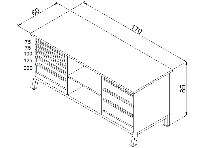 İki Dolaplı Ortası Raflı Çalışma Masası teknik