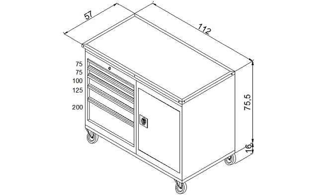 5 Çekmeceli ve Dolaplı Çalışma Arabası teknik