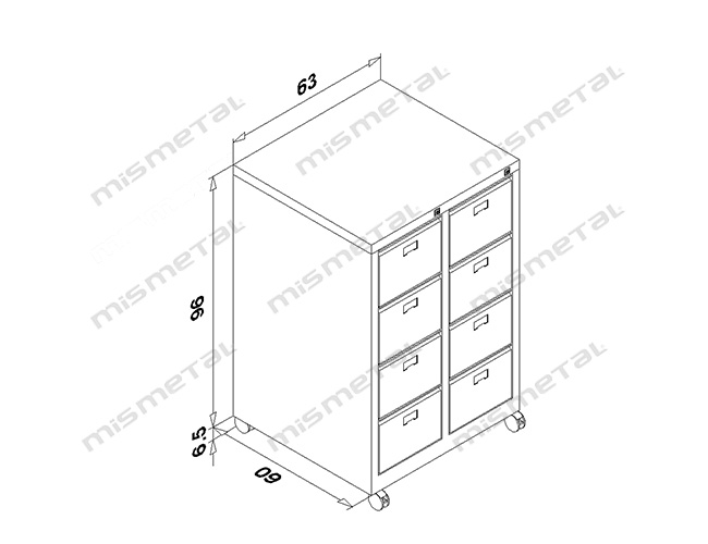 8 Çekmeceli Standart Raylı Fiş Dolabı teknik